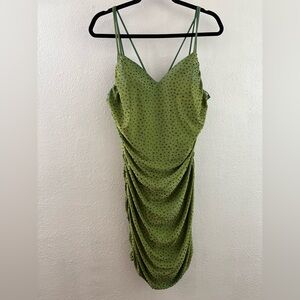 Dancing Queen v-neck ruched side spaghetti straps bedazzled green dress size XL